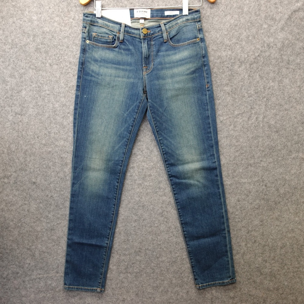 FRAME Jeans Womens 25 Blue Le Garcon Slouchy Straight Stretch USA Made 29x28 NEW